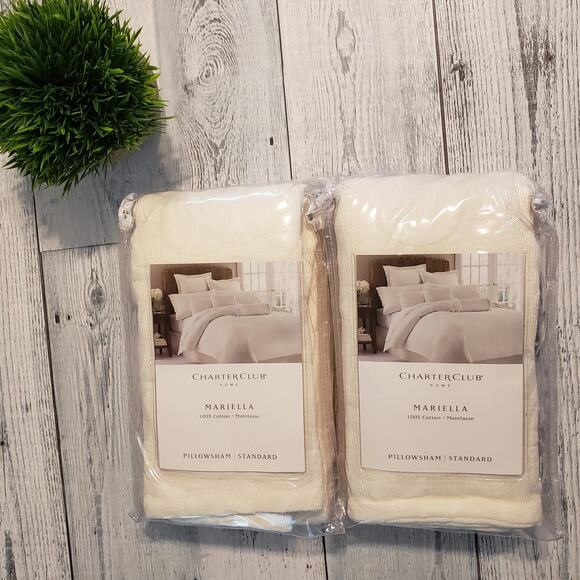 NWT Macy's Charter Club Home Mariella Matelasse Pillow Shams Standard Set of Two